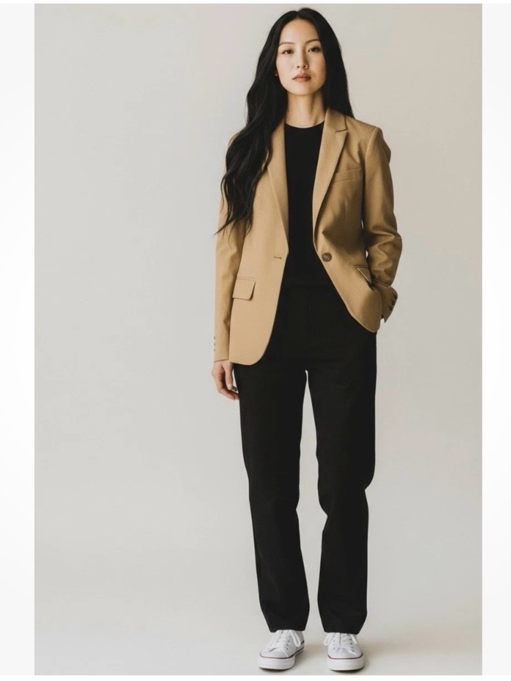 Outerknown Womens Devin Blazer Tan Size 6 Single Breasted Jacket Notch Collar